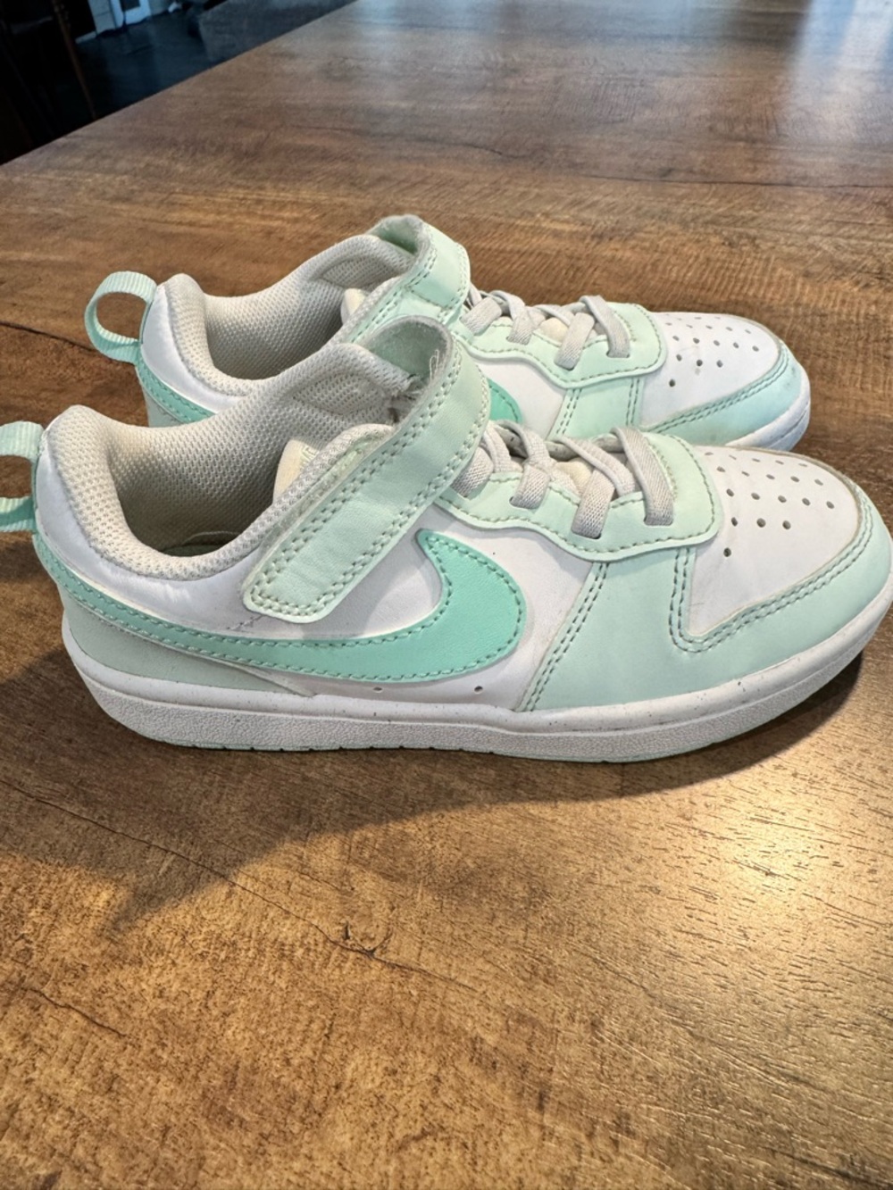Nike Court Borough Low Kids 13C Mint Green White Sneakers Hook & Loop